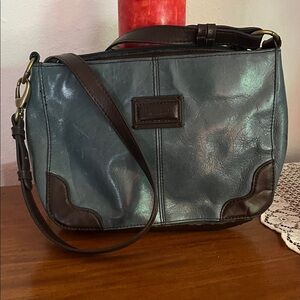 Tignanello Teal and Dark Brown Leather Vintage Shoulder Bag